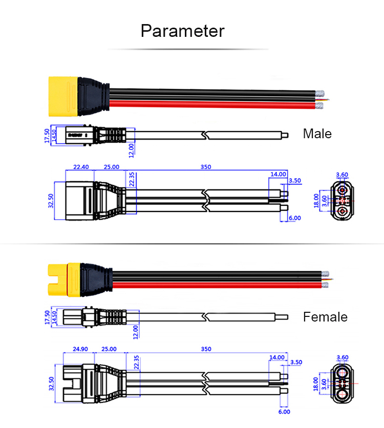 AMASS 100% ORIGINAL AS150U 0.35M CONNECTOR WITH SIGNAL PIN PAIR